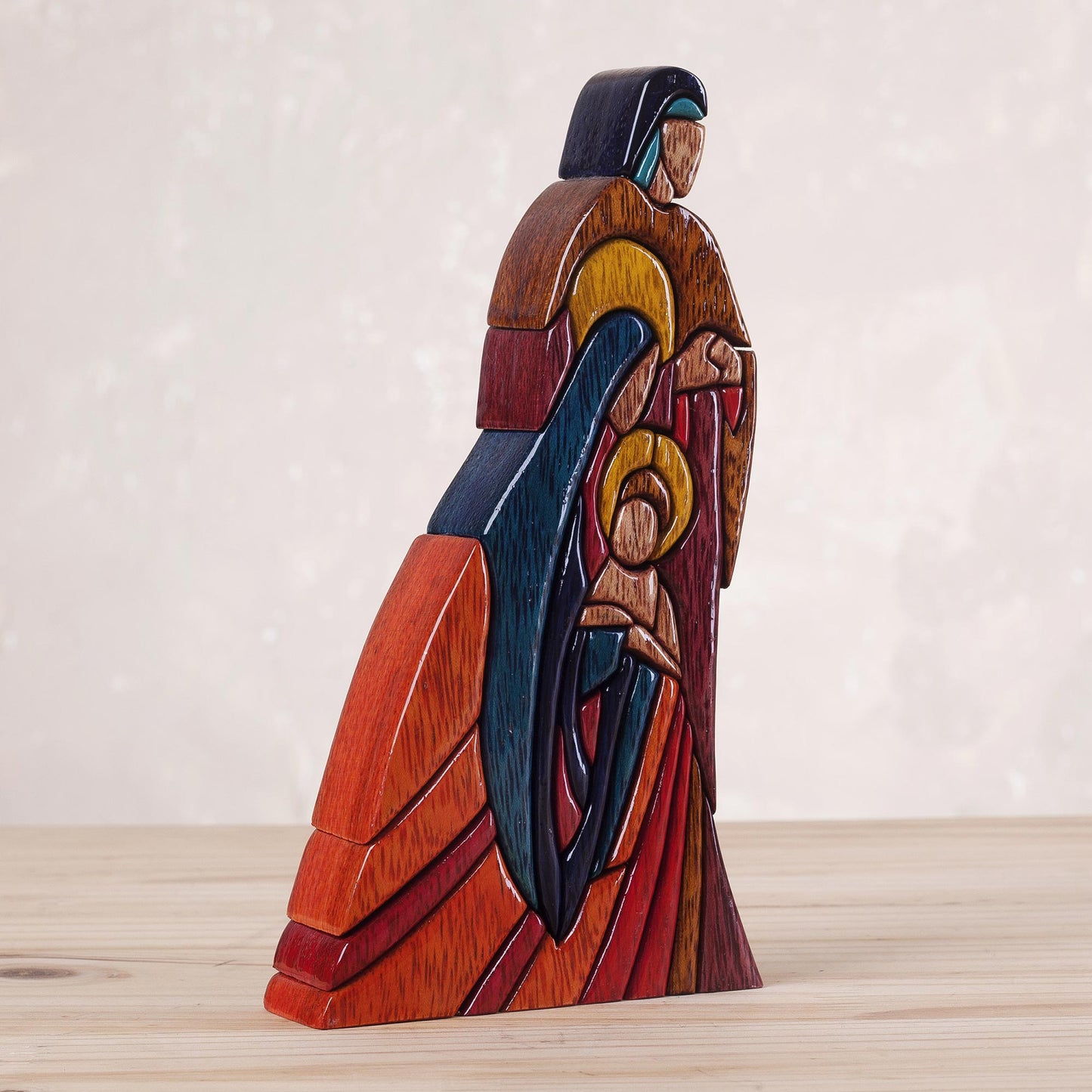 Sacred Family Religious Wood Sculpture