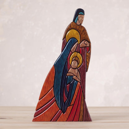 Sacred Family Religious Wood Sculpture