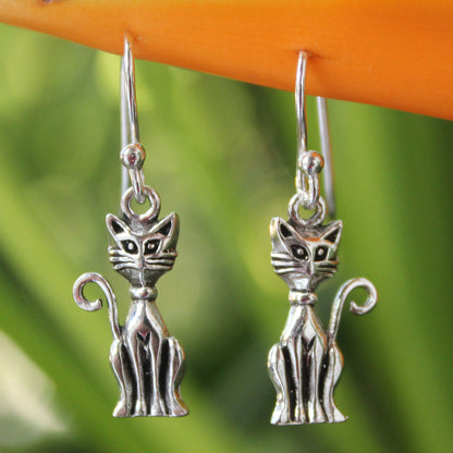 Feline Fantasy Sterling Silver Dangle Earrings