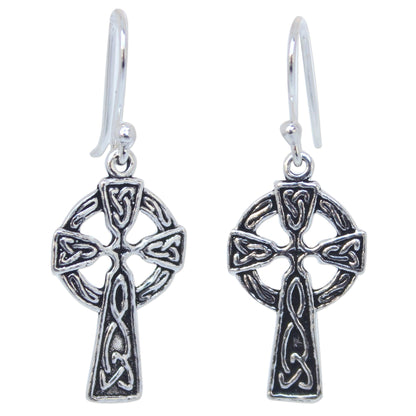 Celtic Cross Silver Dangle Earrings