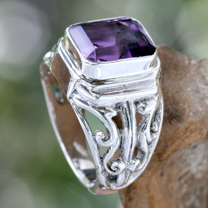 Wisdom Warrior Square Amethyst & Silver Men's Ring