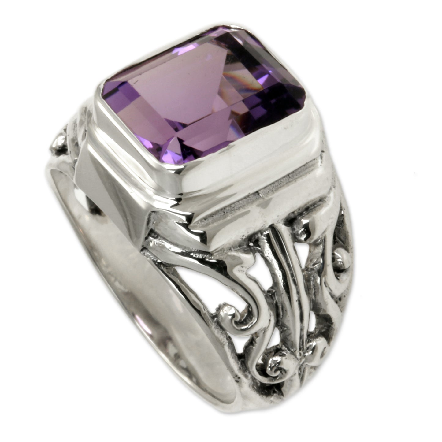 Wisdom Warrior Square Amethyst & Silver Men's Ring