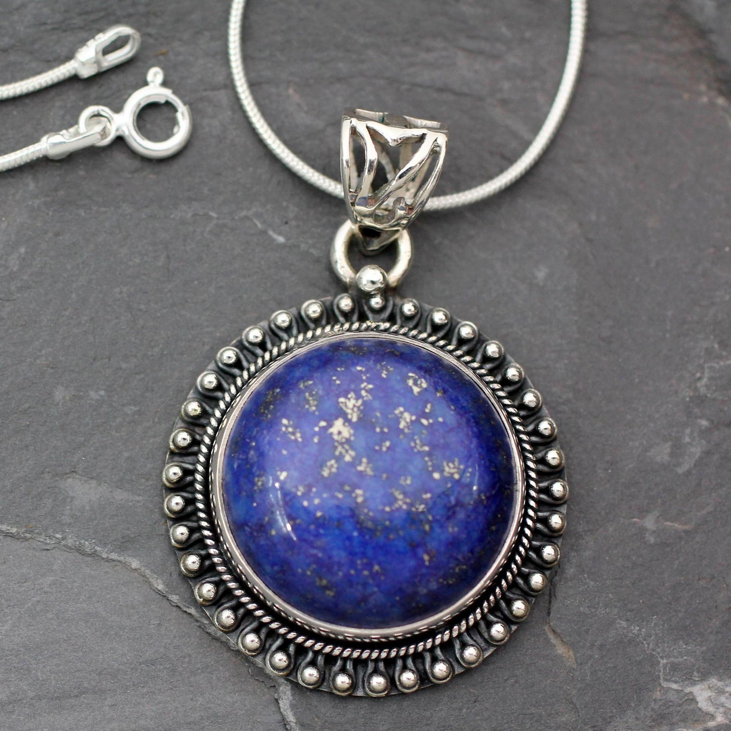 Sky Over Varkala India Jewelry Sterling Silver and Lapis Lazuli Necklace