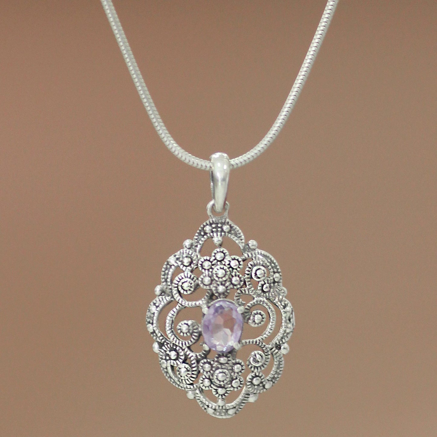 Balinese Romance Amethyst pendant necklace