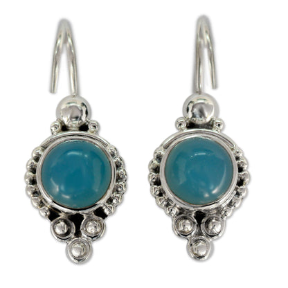 Ocean Sky Classic India Jewelry Silver Earrings with Chalcedony