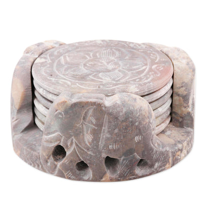 Elephant Rose Fair Trade Marble Coaster Elephant Barware Set of 6