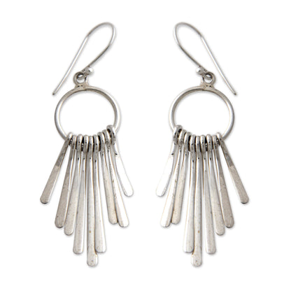 Feather Cascade Silver Chandelier Earrings