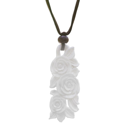 Rose Bouquet Carved Cow Bone Flower Necklace