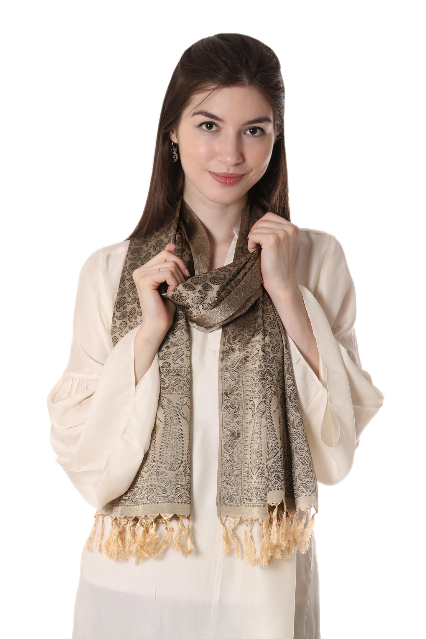 Golden Olive Dusk Banarasi Silk Shawl