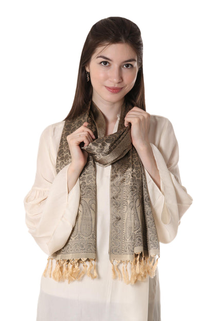 Golden Olive Dusk Banarasi Silk Shawl