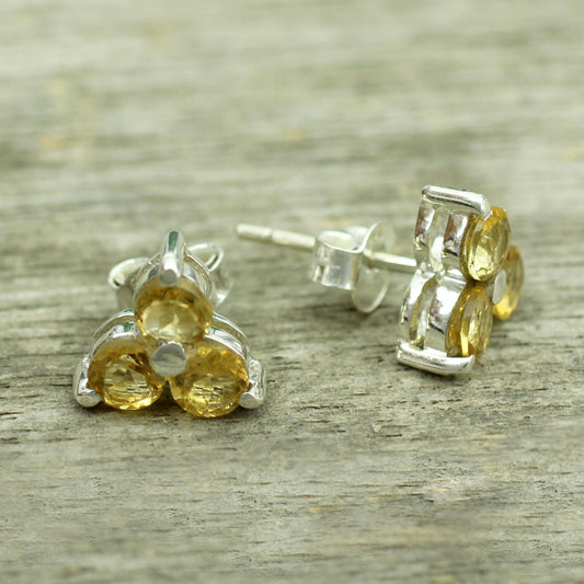 Chennai Stars Hand Made Sterling Silver and Citrine Stud Earrings