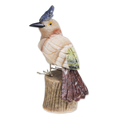 Blue Crested Bird Handcrafted Sculpture