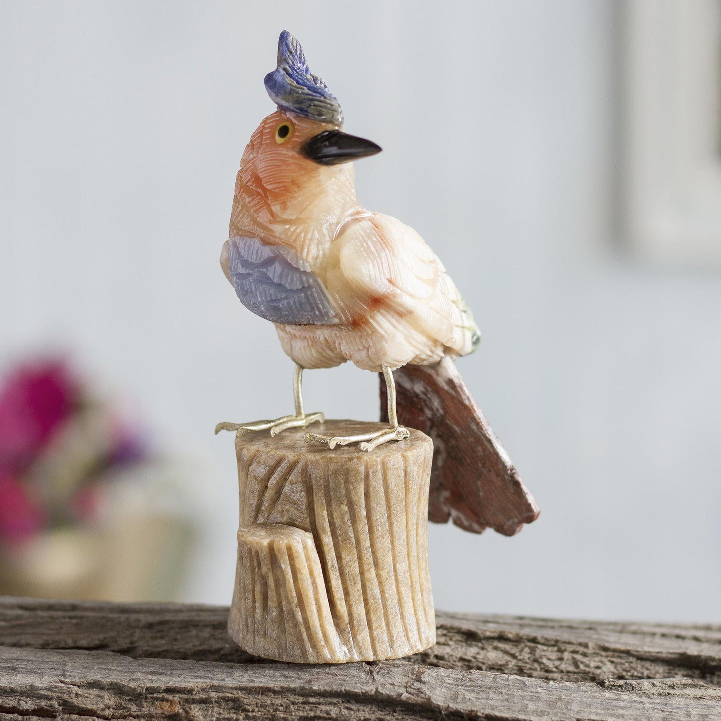 Blue Crested Bird Handcrafted Sculpture