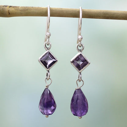 Precious Purple Sterling Silver and Amethyst Dangle Earrings