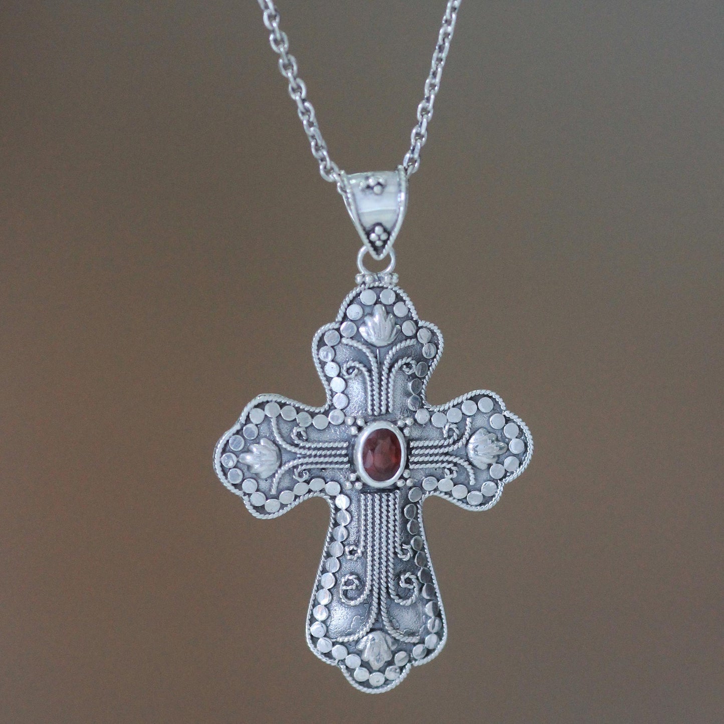 Redemption Garnet cross necklace