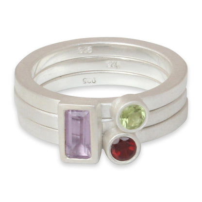 Gemstone Geometry Silver Stacking Rings