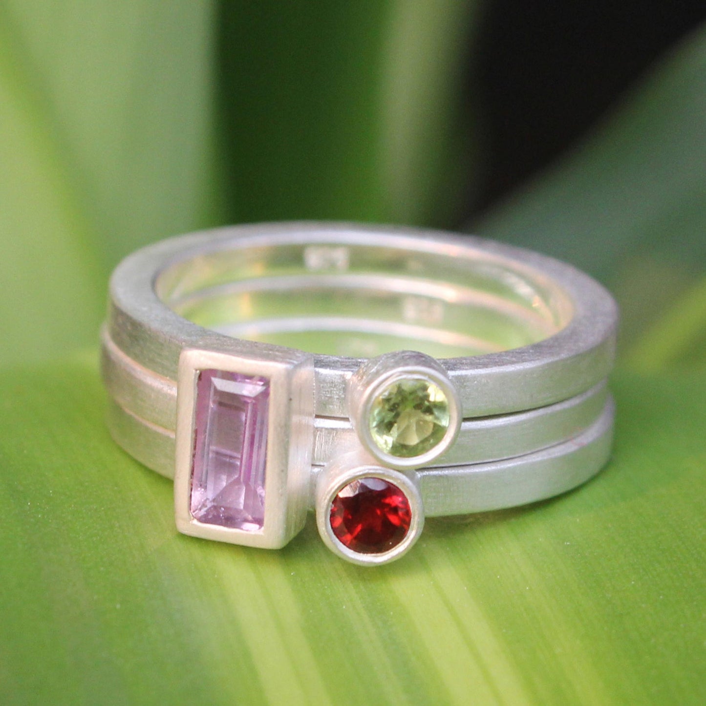 Gemstone Geometry Silver Stacking Rings