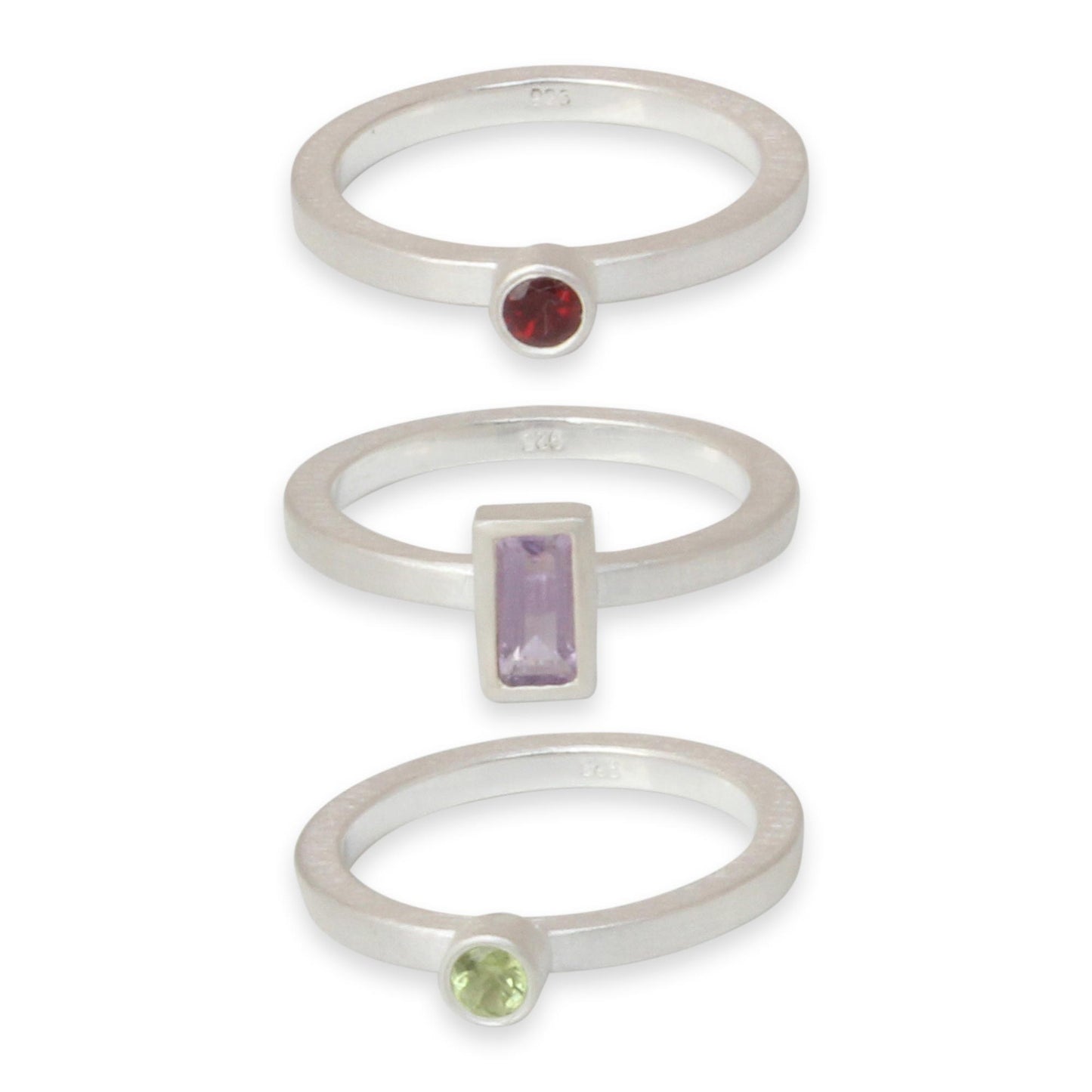 Gemstone Geometry Silver Stacking Rings