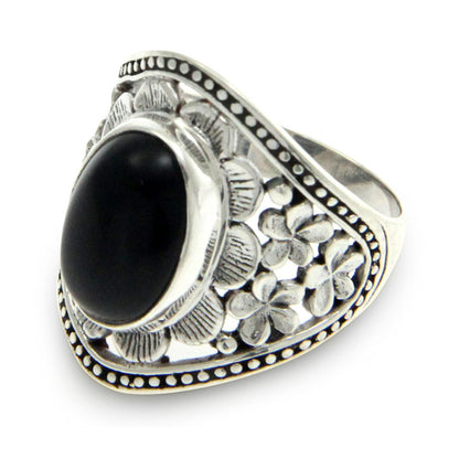 Frangipani Mystery Onyx Floral Cocktail Ring