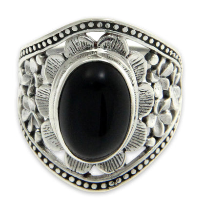 Frangipani Mystery Onyx Floral Cocktail Ring