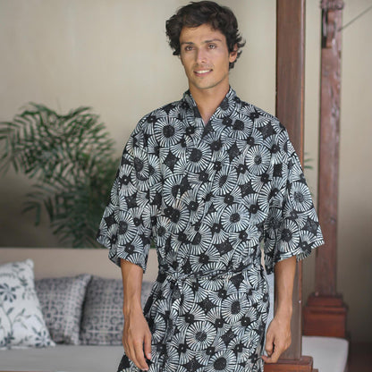 Men's Cotton Midnight Fireworks Blue Batik Robe