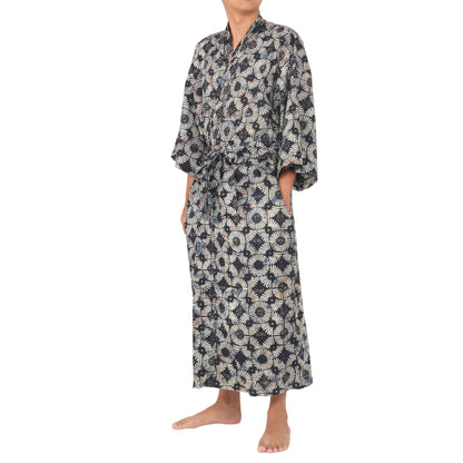 Men's Cotton Midnight Fireworks Blue Batik Robe