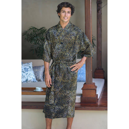 Star Quest Multicolor Men's Cotton Batik Robe