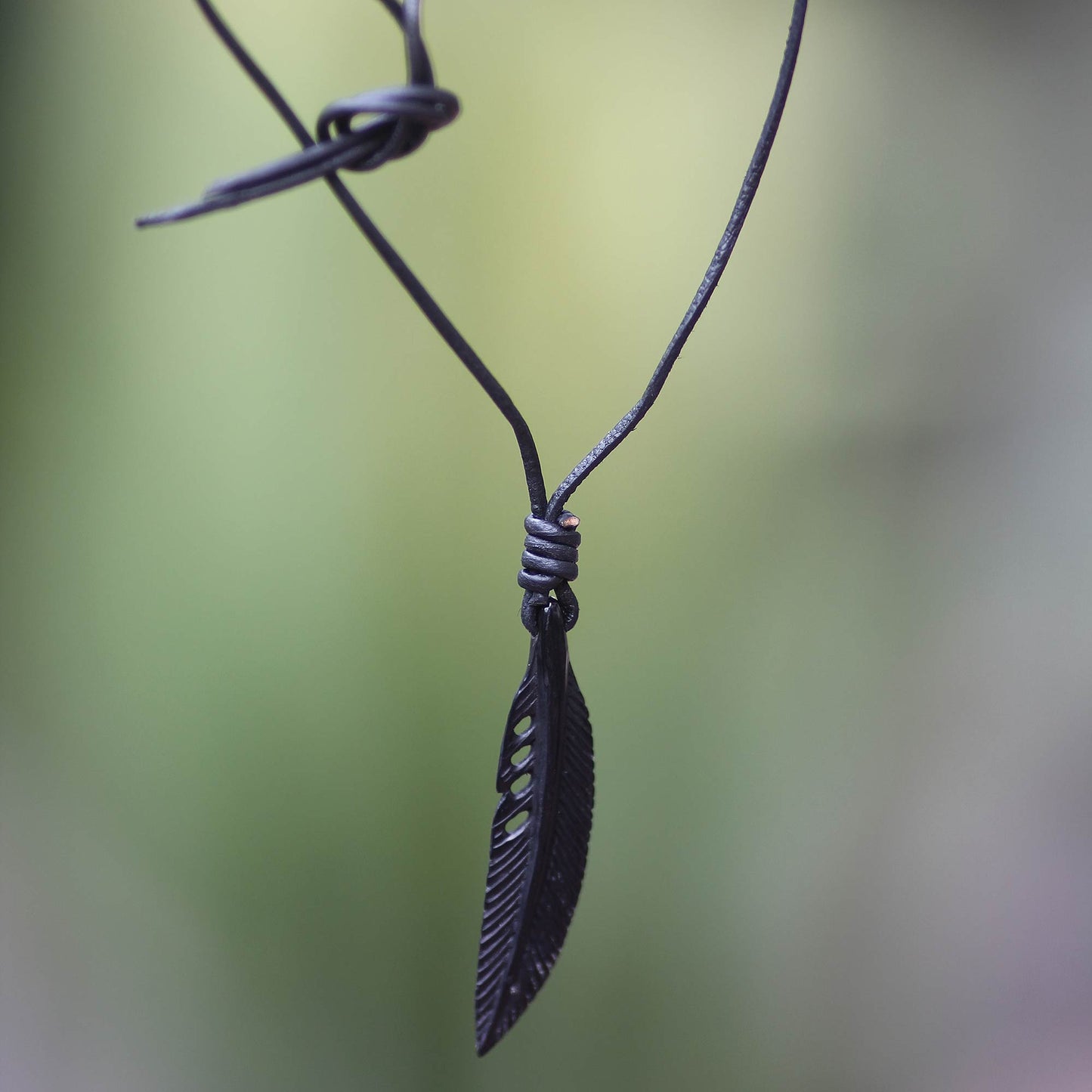 Men's Crow Feather Totem Buffalo Horn Necklace