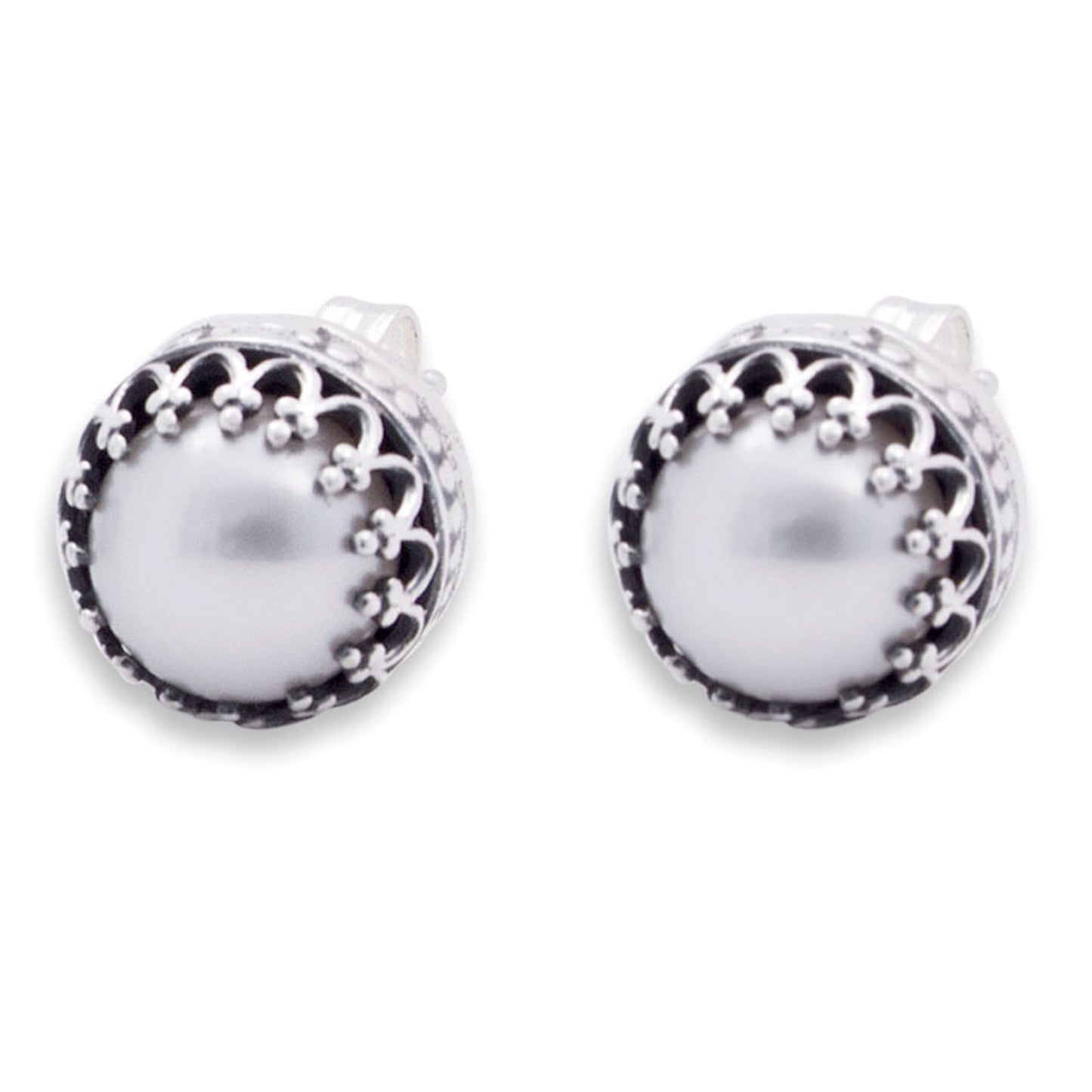 Taxco Royalty Hand Crafted Bridal Earrings Fine Silver with Pearls