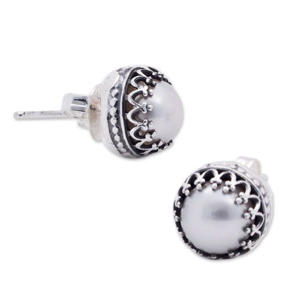 Taxco Royalty Hand Crafted Bridal Earrings Fine Silver with Pearls