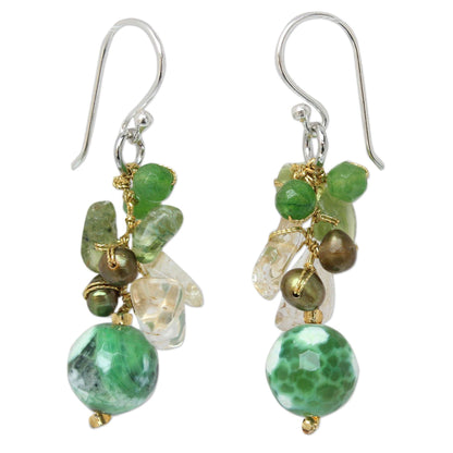 Green Multi-Gem & Pearl Beaded Earrings