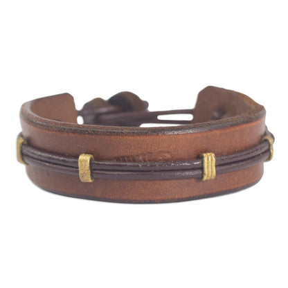 Stand Alone in Brown Men's Handcrafted Leather Wristband Bracelet