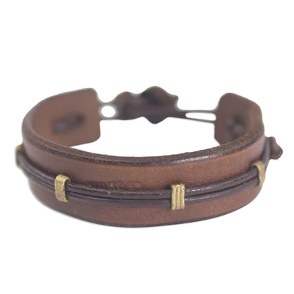 Stand Alone in Brown Men's Handcrafted Leather Wristband Bracelet