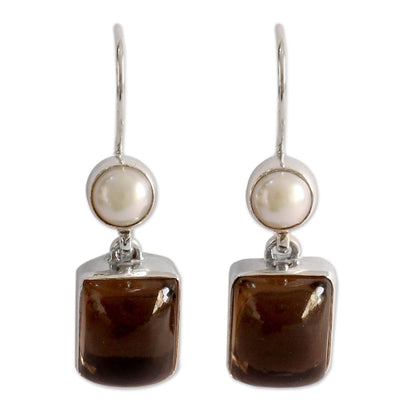 Smoky Quartz & Freshwater Pearl Earrings