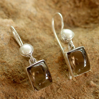 Smoky Quartz & Freshwater Pearl Earrings