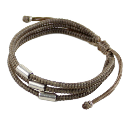 Hill Tribe Friend in Khaki Thai Silver Braided Bracelet