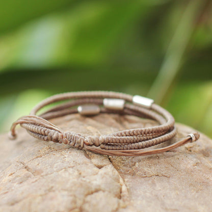 Hill Tribe Friend in Khaki Thai Silver Braided Bracelet