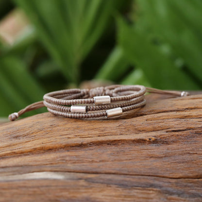 Hill Tribe Friend in Khaki Thai Silver Braided Bracelet