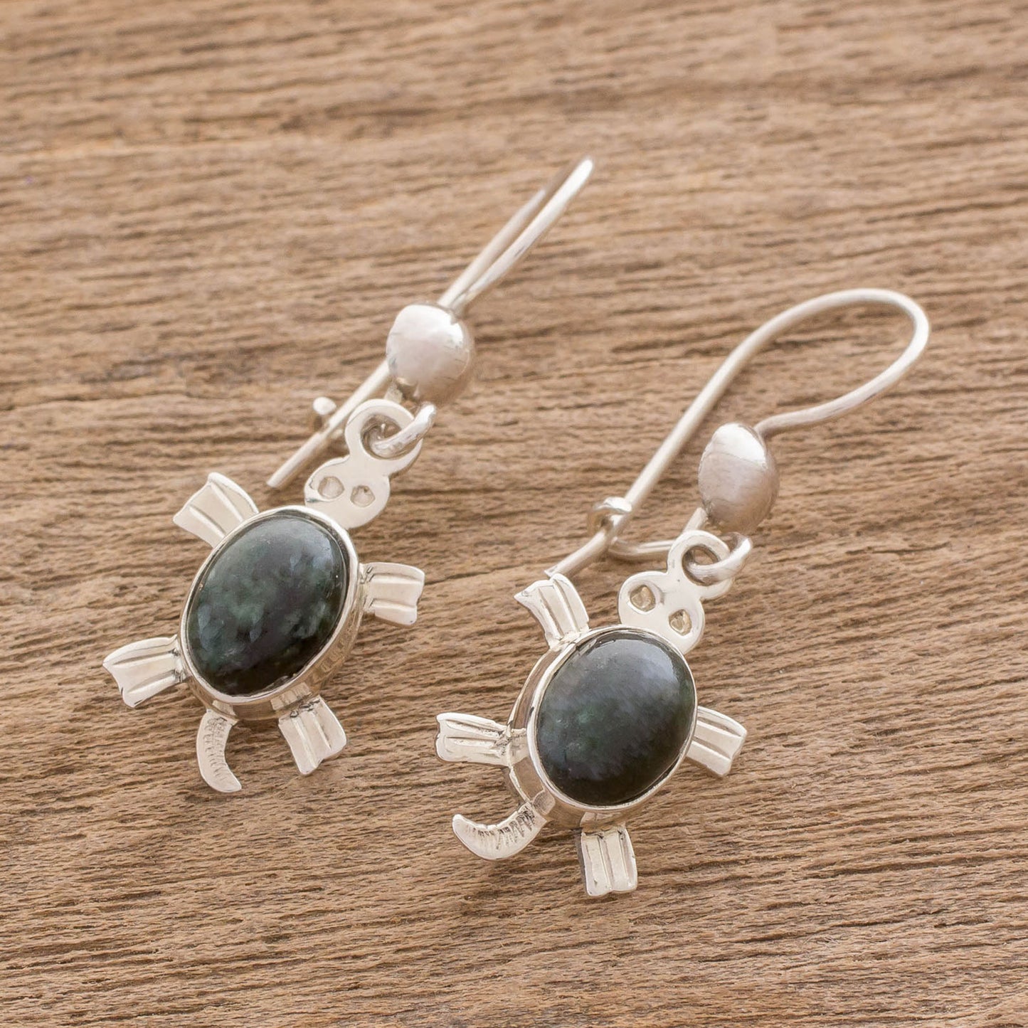 Marine Turtles Handcrafted Sterling Silver Sea Life Dangle Jade Earrings