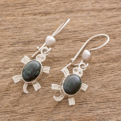 Marine Turtles Handcrafted Sterling Silver Sea Life Dangle Jade Earrings