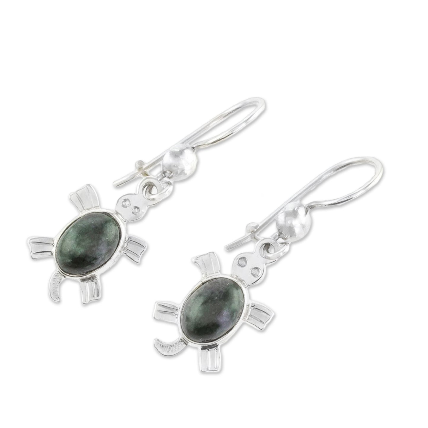 Marine Turtles Handcrafted Sterling Silver Sea Life Dangle Jade Earrings