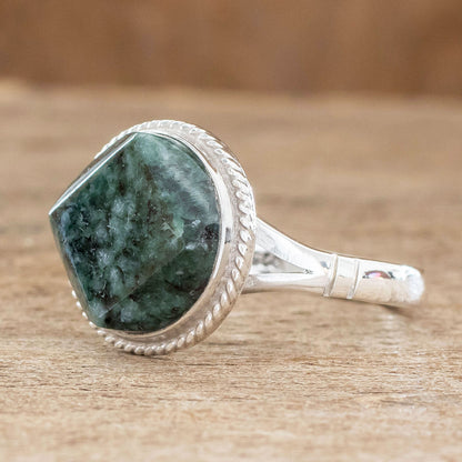 Square Circle Sterling Silver Green Jade Cocktail Ring