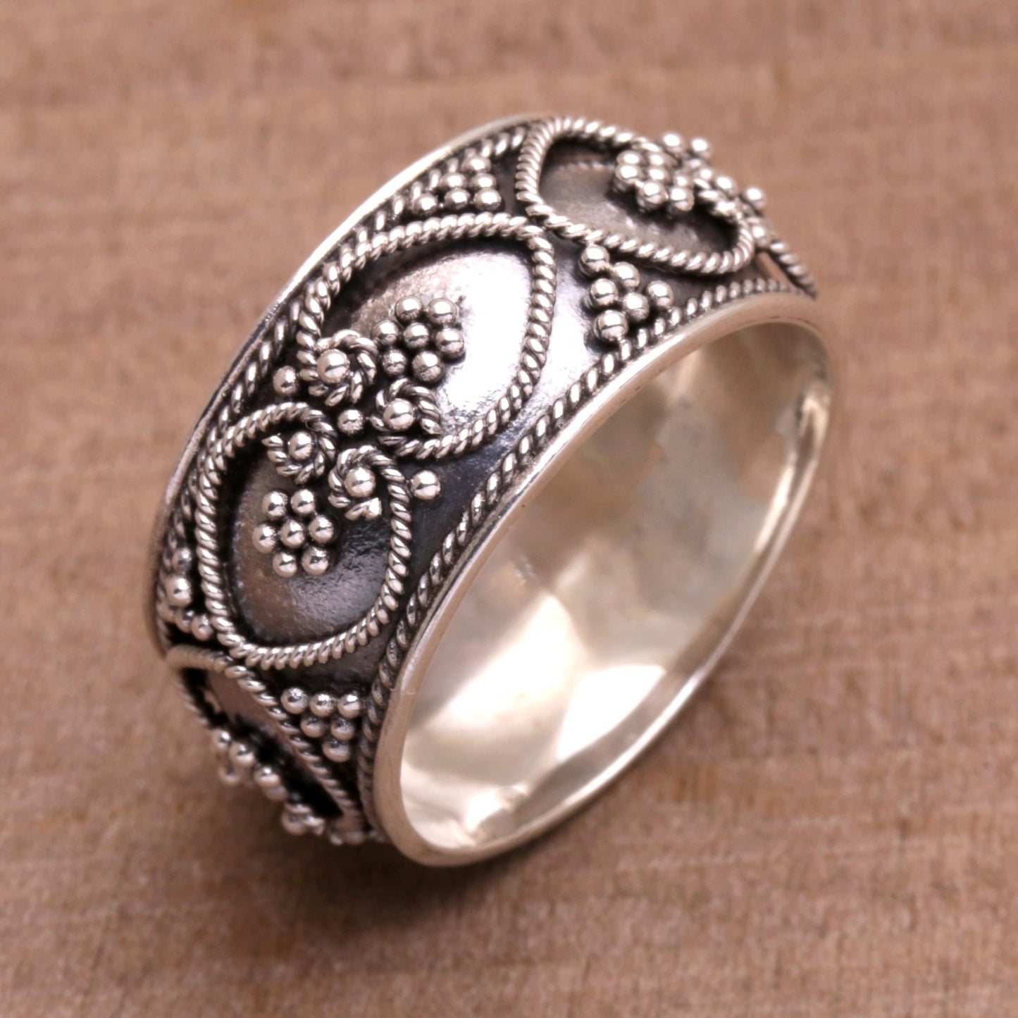 When Hearts Meet Handmade Sterling Silver Band Ring from Indonesia