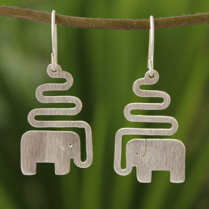 Trumpeting Elephant Women's Sterling Silver Dangle Earrings