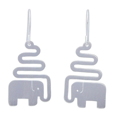 Trumpeting Elephant Women's Sterling Silver Dangle Earrings