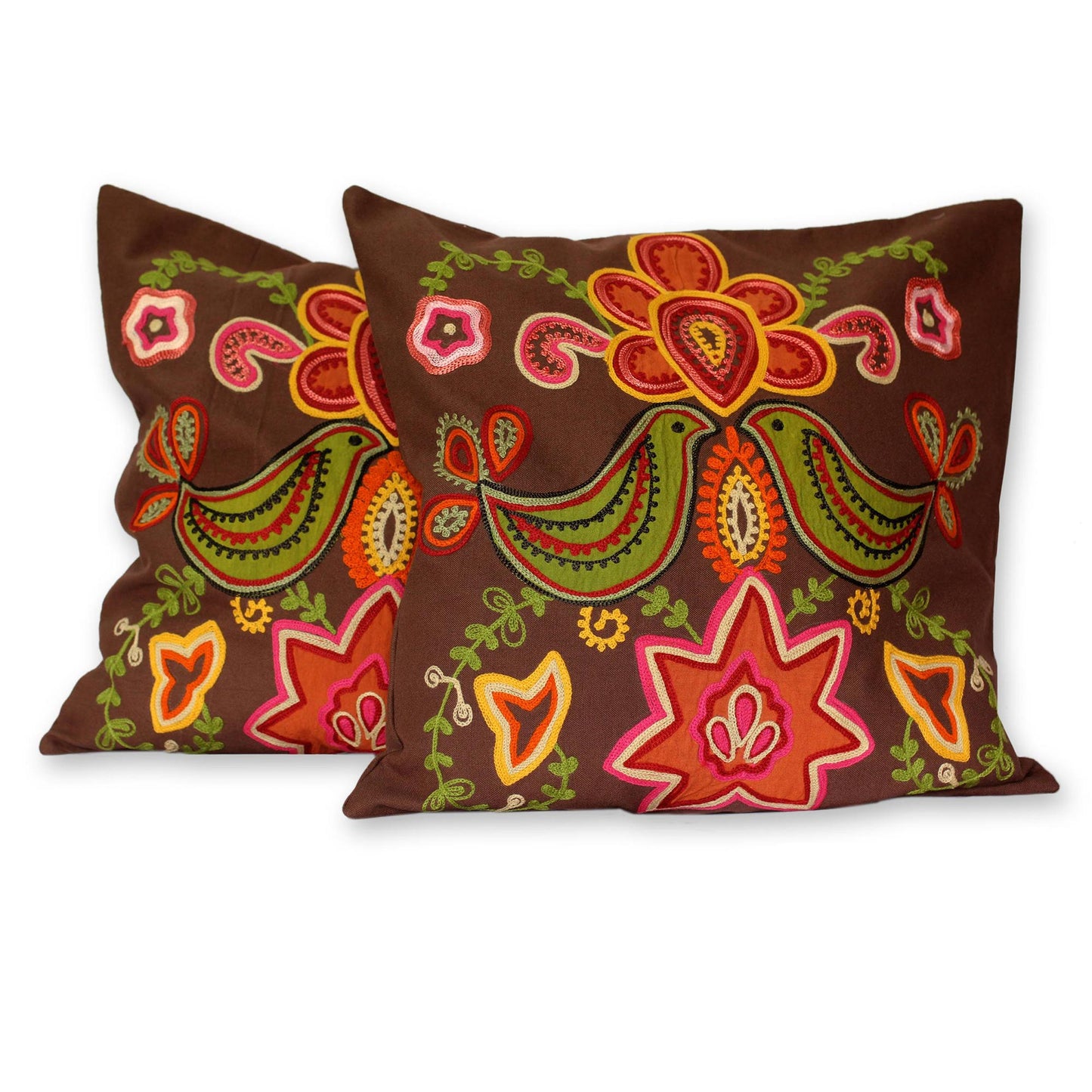 Choral Handmade Indian Floral Cotton Cushion Covers (Pair)