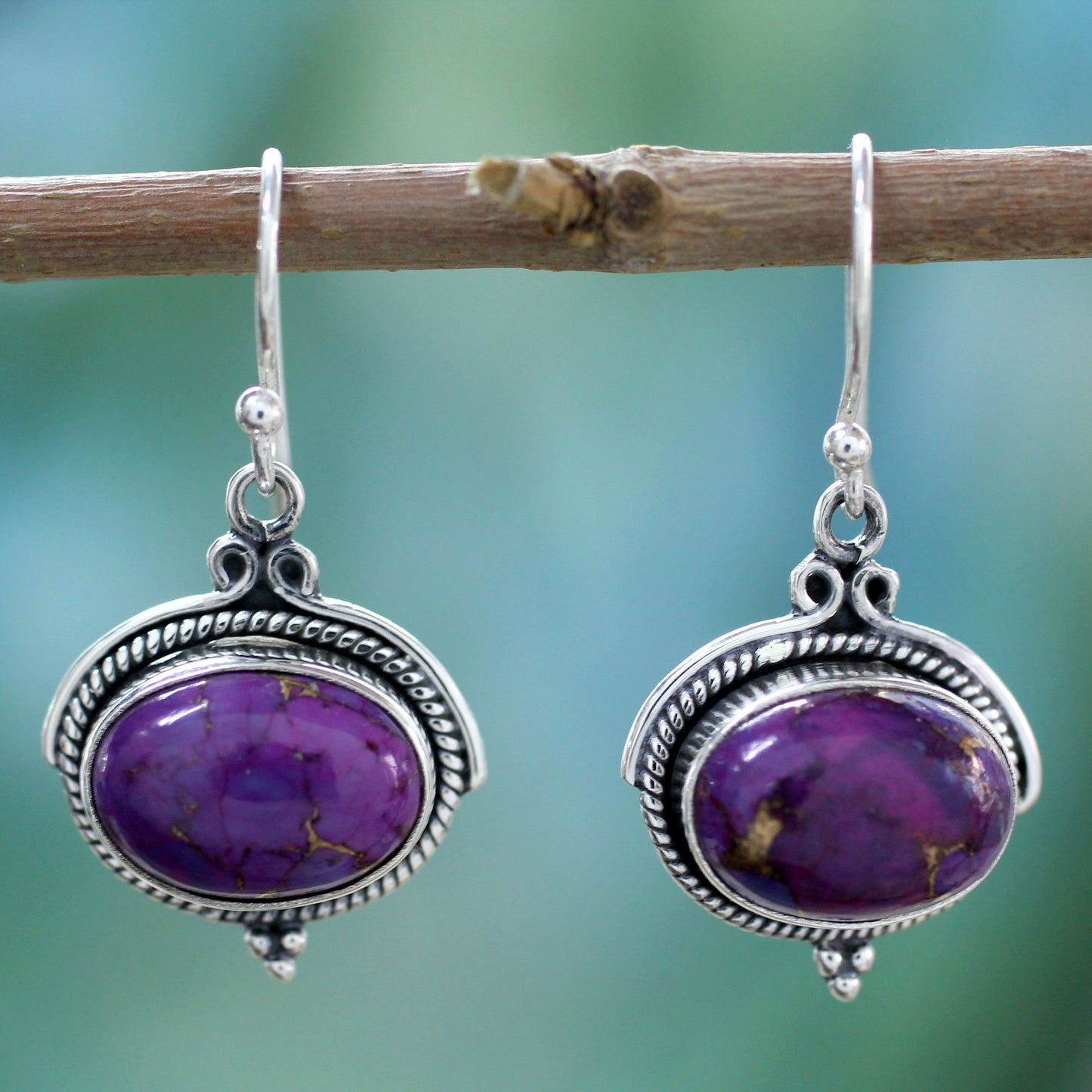 Royal Purple Composite Turquoise and Sterling Silver Earrings