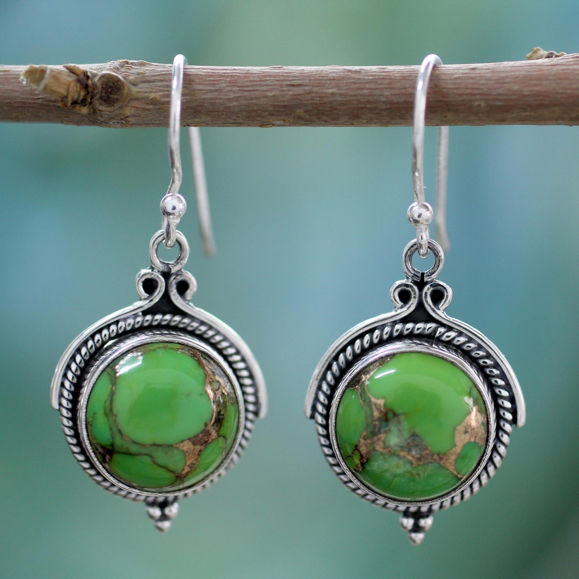 NOVICA - Handcrafted Turquoise & Sterling Silver Dangle Earrings