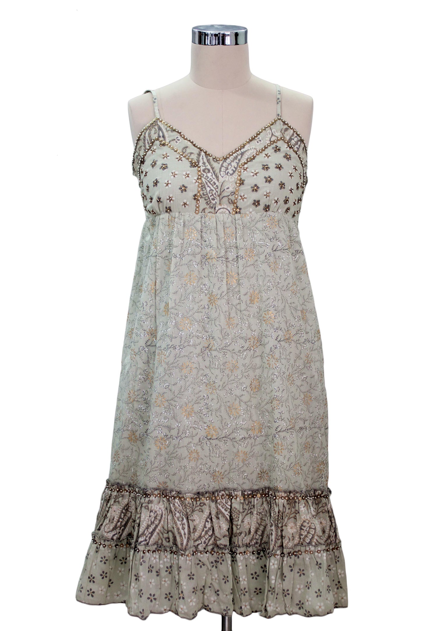 Summer in Jaipur Women's Cotton Floral Sundress with Beaded Accents