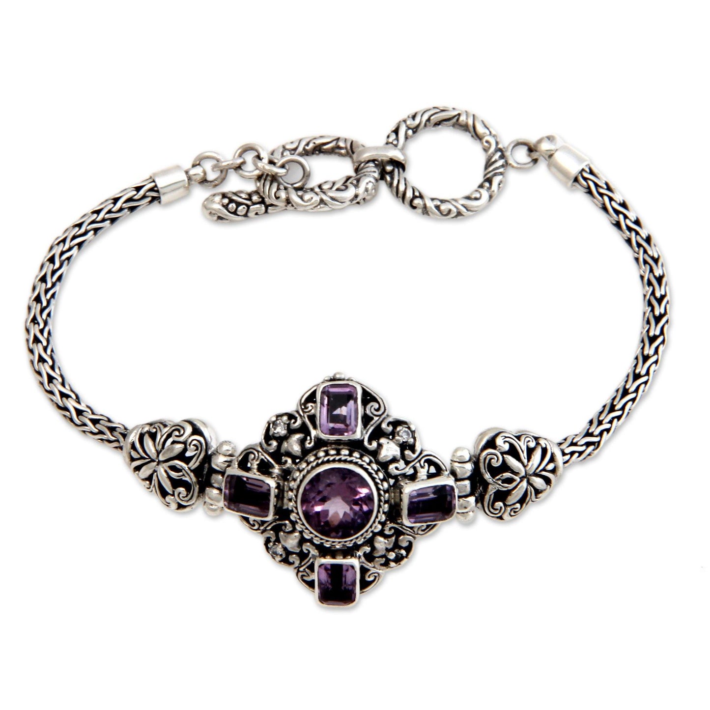 Amethyst & Sterling Silver Clasp Bracelet